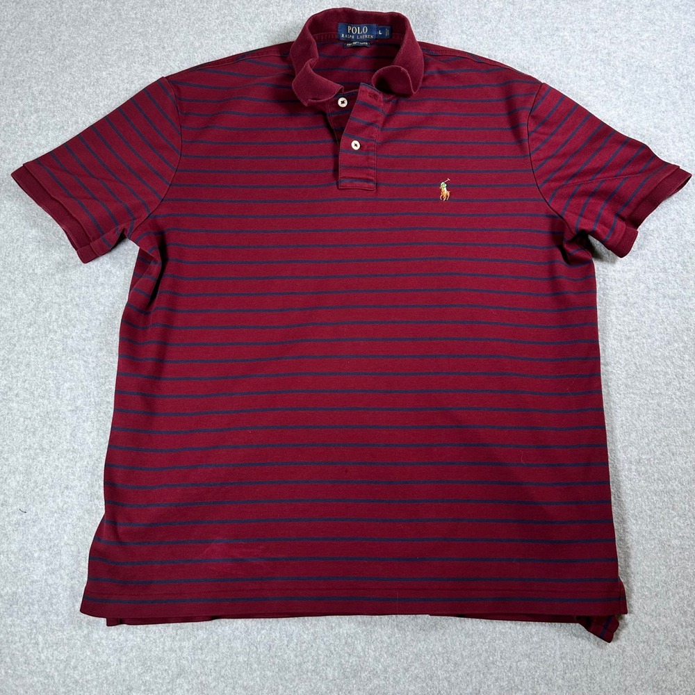 Polo Ralph Lauren Mens Pima Soft Touch Striped Polo‎ Flesh Pony Shirt Golf  L